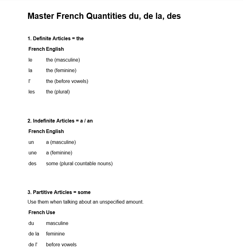 Master French Quantities du, de la, des