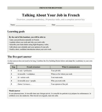 Talking About Your Job in French